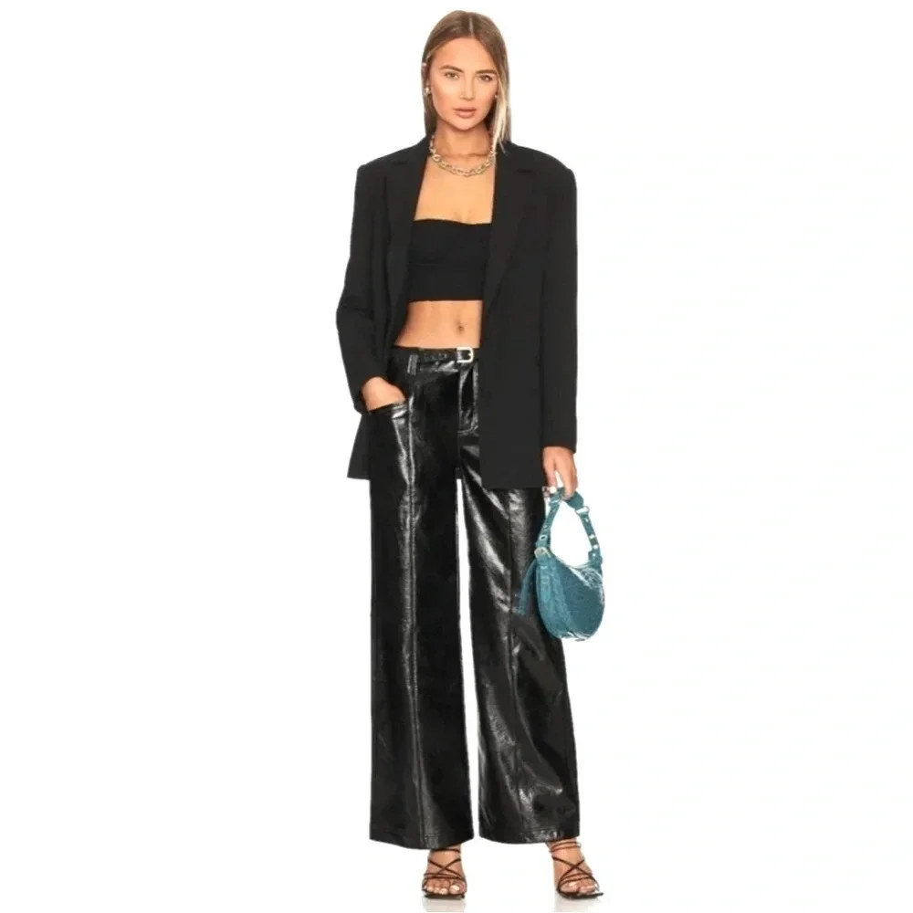 Free People Star Crossed Lovers Straight Vegan Black Pants Size 2 NWOT